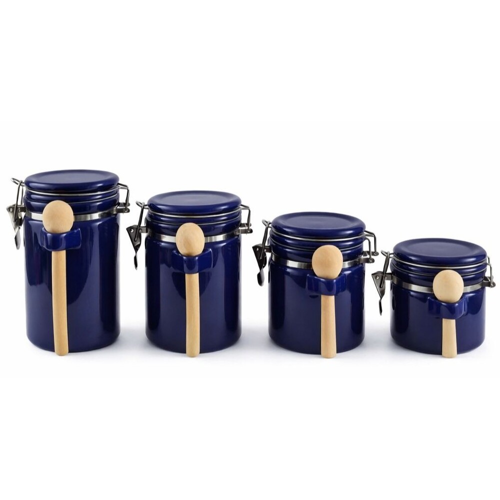 VTG Gibson Rounded Cobalt Blue Canister Set w/ Original Wooden Scoops! EUC/Mint
